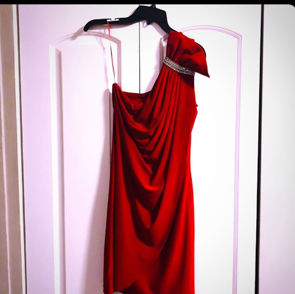 Cache red dress one shoulder